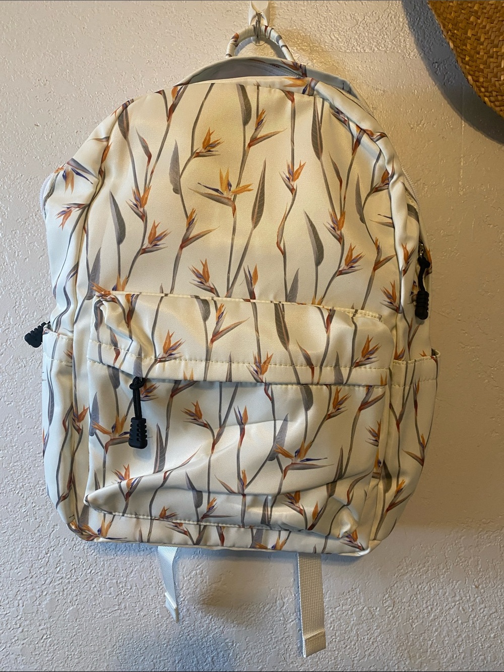 Bird-of-Paradise Print Backpack in Cream